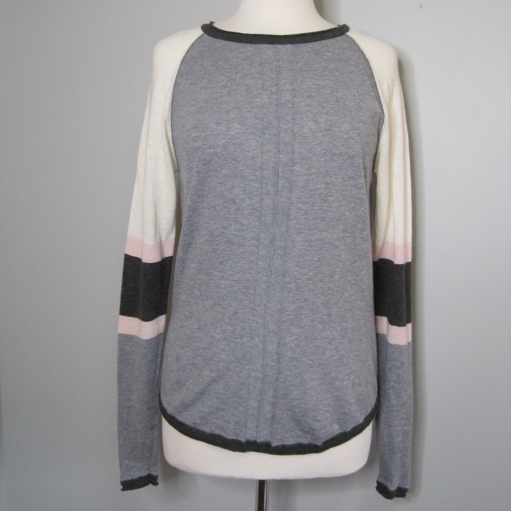 TITLE NINE Merino Wool Blend Color Block Sweater Jacket Gray Black Women's Sz S